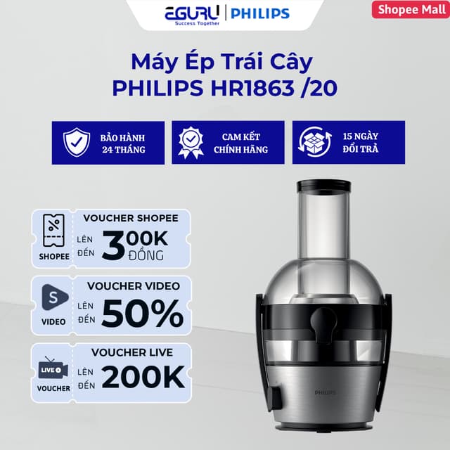Máy Ép Trái Cây PHILIPS HR1863 /20 - Hàng Chính Hãng - Bảo Hành 24 Tháng - Ảnh 6