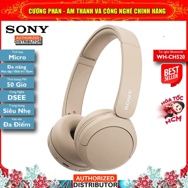 Tai Nghe Chụp Tai Bluetooth Sony WH-CH520, DSEE - Pin 50h - Bluetooth 5.2 - Bảo Hành 12T Chính Hãng - Ảnh 5