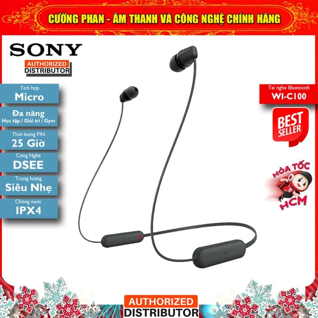 Tai Nghe Nhét Tai Bluetooth Không Dây Sony WI-C100, Chống Nước IPX4, Pin 25 Giờ, Driver 9mm - Ảnh 12