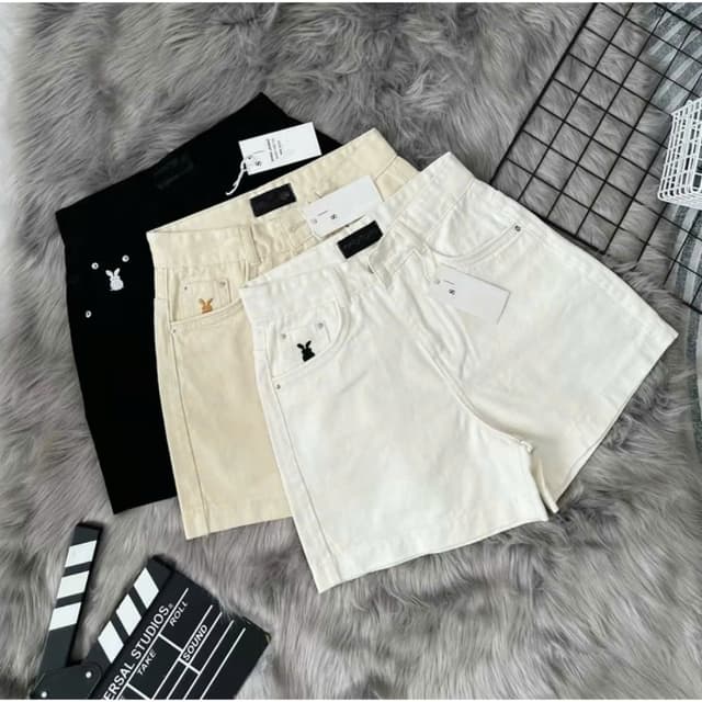 Quần short jean nữ CHAUZI thêu THỎ túi mặt trước sau vải jean mềm đẹp Women Pants QS818 Denim - Ảnh 12