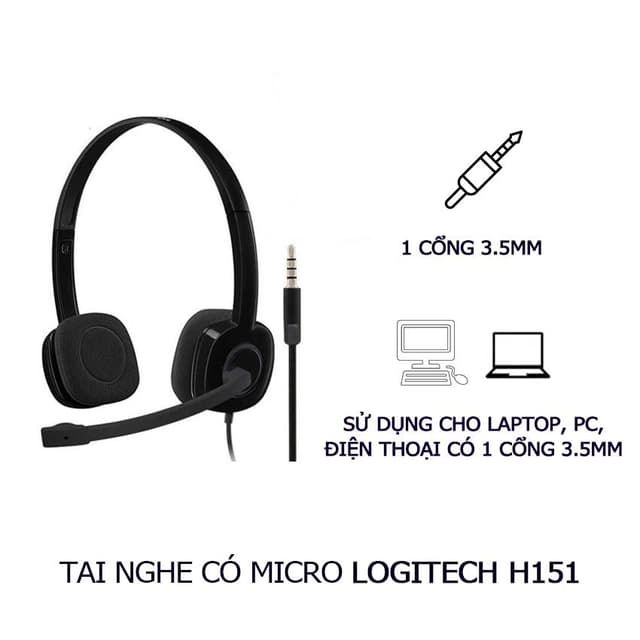Tai Nghe Vi Tính Có Micro Logitech H151, tai nghe cho pc, laptop có 1 cổng 3.5mm - Ảnh 1