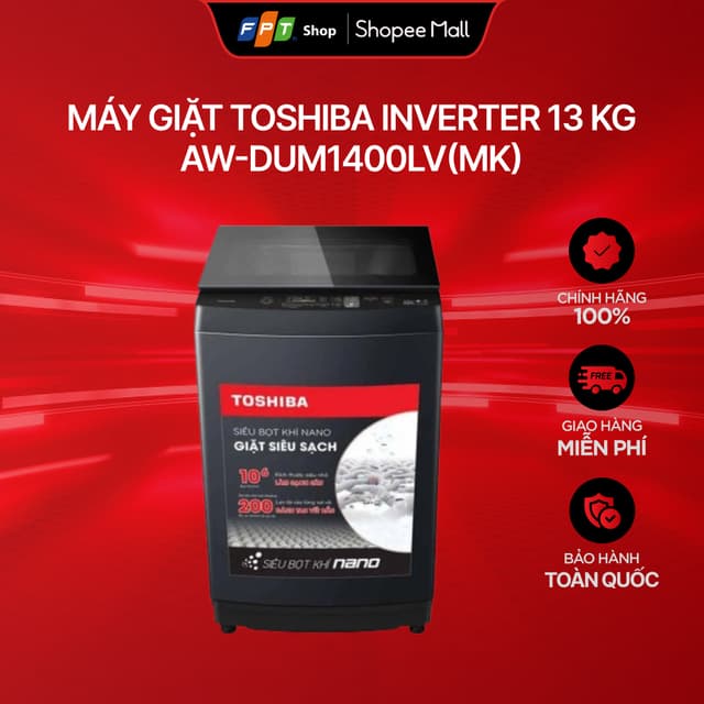 [Miễn phí giao - Không lắp đặt] Máy giặt cửa trên Toshiba Inverter 13 kg AW-DUM1400LV (MK) - Ảnh 7