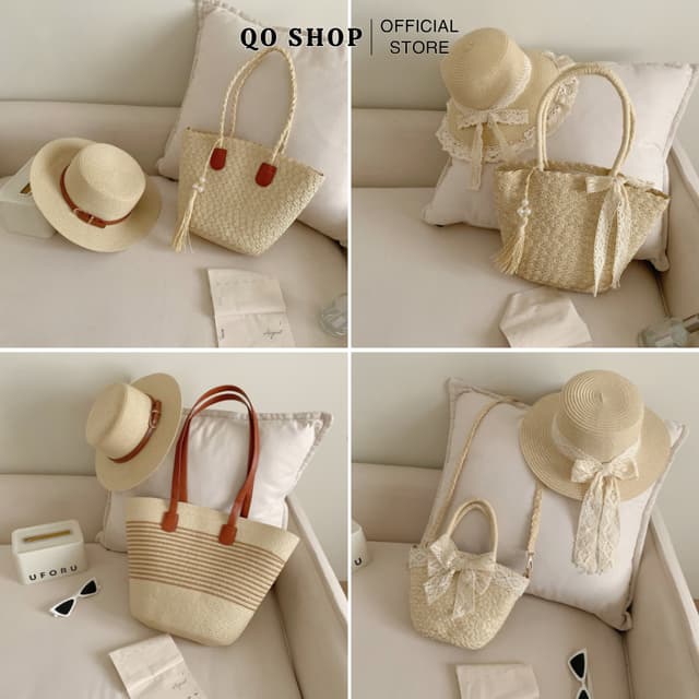 [XẢ HÀNG]Combo Túi Mũ Cói Đi Biển Phối Đai Da Phong Cách Hàn Quốc Nón Cói Che Nắng Đi Chơi Đi Du Lịch T17M17 QO SHOP - Ảnh 9