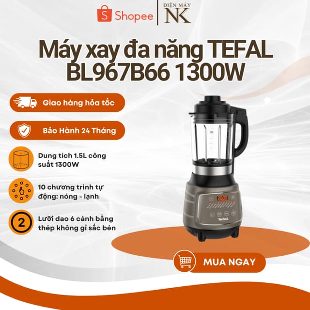 Máy làm sữa hạt, xay nấu đa năng Tefal - BL967B66 1300W | Xay nấu đa năng , cối thủy tinh dễ vệ sinh - Ảnh 2