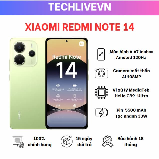 [HOẢ TỐC 24/24H] Điện Thoại Xiaomi Redmi Note 14 6GB/128GB - Hàng Chính Hãng - Ảnh 2