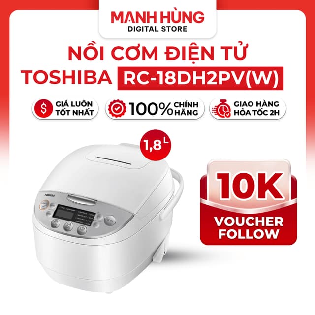 Nồi cơm điện tử Toshiba 1.8 lít RC-18DH2PV(W) - Công suất 760 - Bảo hành chính hãng 12 tháng - Ảnh 9