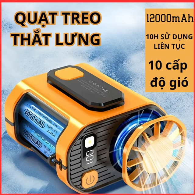 Quạt Đeo Thắt Lưng Siêu Trâu  – 10 Cấp Độ Gió, Đeo Hông/Đeo Cổ, Quạt Điều Hòa Mini, Dùng 10H - Ảnh 6