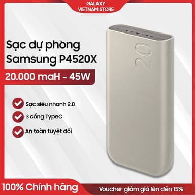 So sánh giá Chính hãng - Pin sạc dự phòng 20000mAh Type C PD 45W Samsung EB-P4520 - Bảo hành 6 Tháng rẻ nhất?