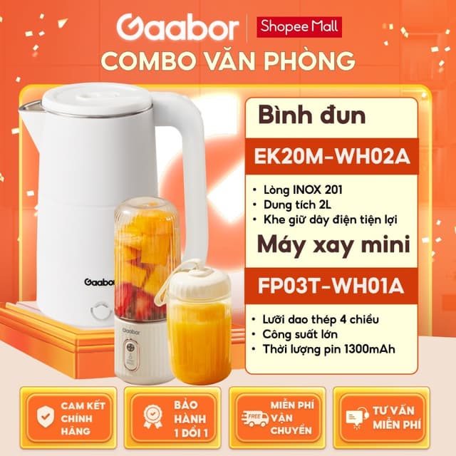 【Combo Sales】 Gaabor 49 Bình đun siêu tốc EK20M-WH02A và Máy xay sinh tố cầm tay FP03T-WH01A - Ảnh 9