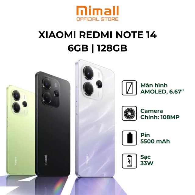 Điện thoại Xiaomi Redmi Note 14 6GB|128GB | Camera AI 108MP | Pin 5500mAh | Hàng chính hãng - BH 18 tháng - Ảnh 7