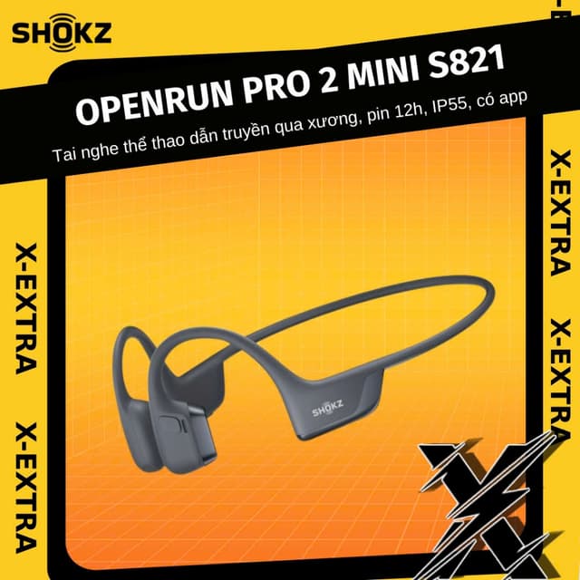 Tai nghe thể thao Open-ear Bluetooth Shokz OpenRun Pro 2 Mini S821 dẫn truyền qua xương, pin 12h, IP55, có app - Ảnh 3
