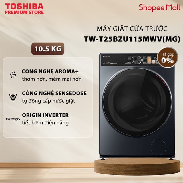 Máy Giặt Cửa Trước Cao Cấp Toshiba Inverter 10.5 Kg - TW-T25BZU115MWV(MG) - Tự Phân Bổ Nước Giặt - Lồng Giặt Siêu Rộng - Ảnh 12