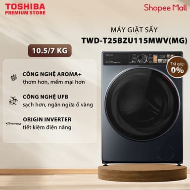 So sánh giá Máy Giặt Sấy Toshiba Inverter Giặt 10.5 kg - Sấy 7 kg TWD-T25BZU115MWV(MG) - Giặt Thông Minh - Màn Hình Màu rẻ nhất?