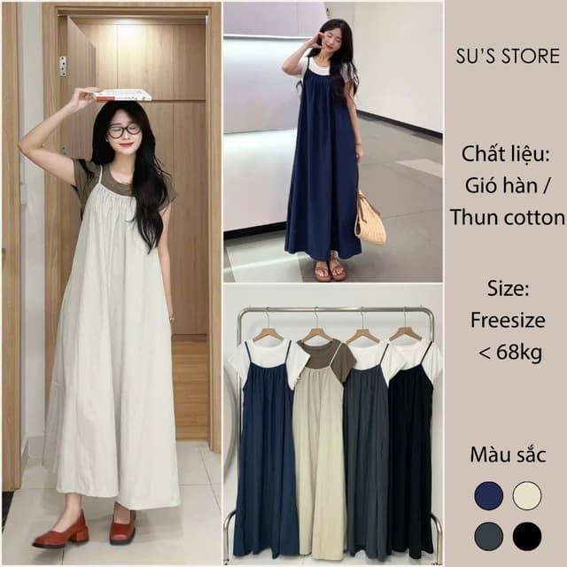 Set Yếm Nữ Dáng Dài 2 Dây Kèm Áo Thun Susstore S718 Thời Trang Nữ Bigsize - Ảnh 6