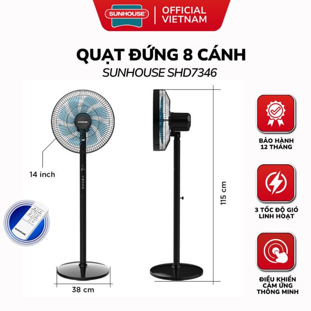 Quạt Đứng SUNHOUSE SHD7346 - 8 Cánh, Điều Khiển Từ Xa, Công Suất 60W, Bảo Hành 12 Tháng - Ảnh 10