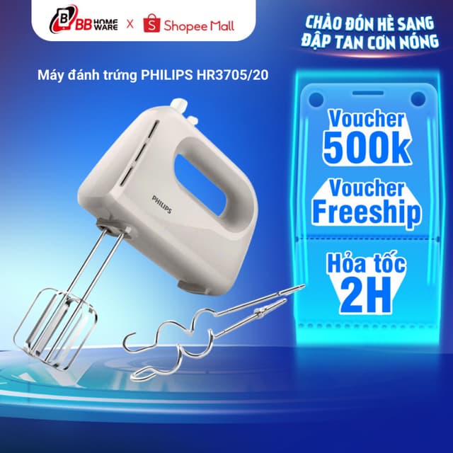Máy đánh trứng PHILIPS HR3705/20 - Máy 5 chế độ, nhỏ gọn, dễ tháo lắp - Bảo hành chính hãng 2 năm - Ảnh 6