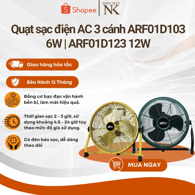 Quạt sạc điện AC 3 cánh ARF01D103 6W | ARF01D123 12W - Bảo hành 12 tháng - Ảnh 7