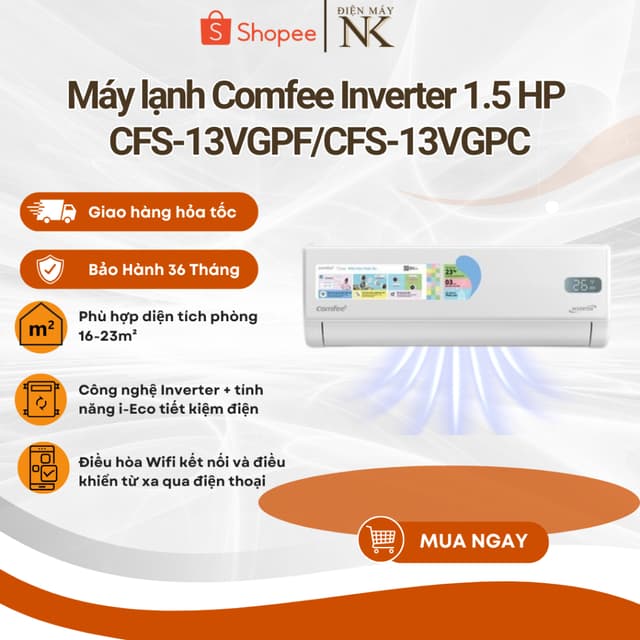 [Shopee - Lắp đặt 0Đ HN HCM] Máy lạnh Comfee Inverter 1.5 HP CFS-13VGPF/CFS-13VGPC - Bảo Hành 36 Tháng - Ảnh 3