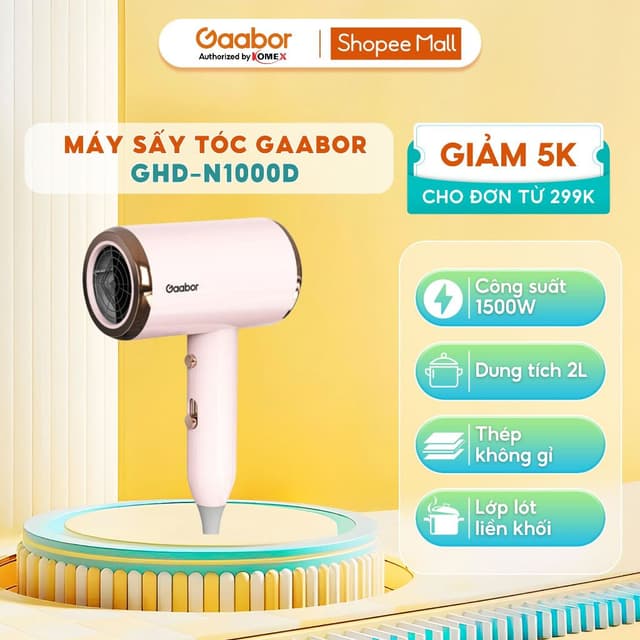 Máy Sấy Tóc Gaabor GHD-N1000D 1000W, tiếng Ồn Thấp, Ánh Sáng Xanh, Ba Tốc Độ Điều Chỉnh  mang đi du lịch dễ dàng - Ảnh 6