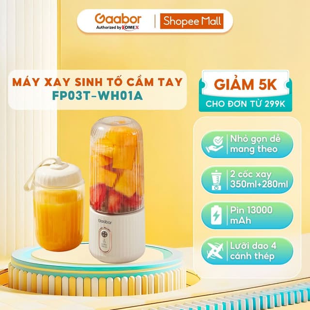 Máy xay sinh tố cầm tay FP03T-WH01A Gaabor - Sạc USB, thiết kế nhỏ gọn tiện lợi vệ sinh dễ dàng - Ảnh 8