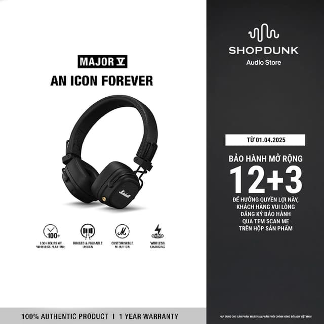 Tai Nghe Marshall Bluetooth MAJOR V - Pin lên đến 100 giờ - Bảo Hành Chính Hãng ASH - Ảnh 2