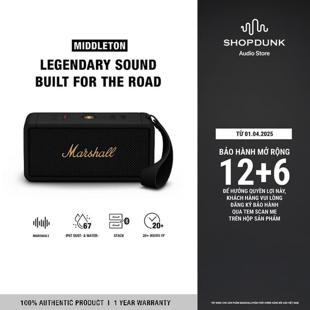 Loa Marshall Bluetooth MIDDLETON Portable - Pin lên đến 20h - Bảo Hành Chính Hãng ASH - Ảnh 7