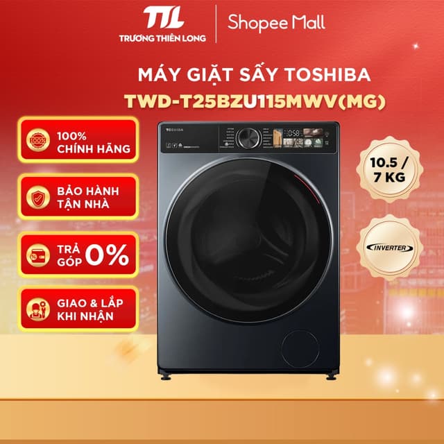 TWD-T25BZU115MWV(MG) - Máy giặt sấy Toshiba Inverter Giặt 10.5 kg / Sấy 7 kg [FREESHIP HCM][GIÁ MÁY] - Ảnh 8