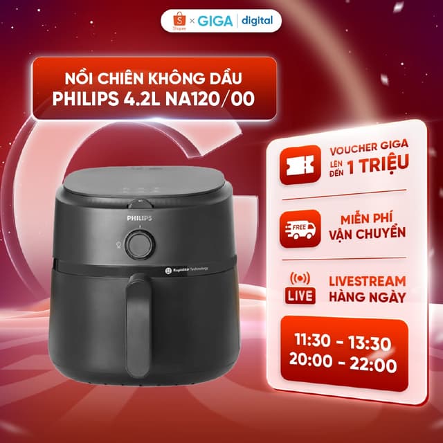 Nồi chiên không dầu Philips NA130/00 6.2 lít / 4.2 lít NA120/00 - Công suất 1500W - Hẹn giờ tối đa 60 phút - Ảnh 4