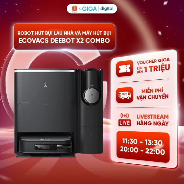 Robot hút bụi lau nhà và máy hút bụi cầm tay Ecovacs Deebot X2 Combo - Lực hút 8.700Pa - Dock sạc kép - BH 2 năm - Ảnh 1