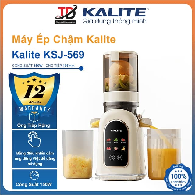 Máy Ép Chậm Kalite KSJ569, Ống Tiếp Rộng - Ép Kiệt Bã Rau Củ Quả, Hàng Chính Hãng - Ảnh 5