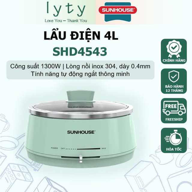 Nồi lẩu điện 4 lít Sunhouse SHD4543 - 1300W, 2 mức nhiệt - Inox 304 cao cấp - Tự ngắt khi quá tải - Ảnh 12
