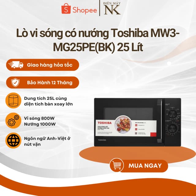 Lò vi sóng có nướng Toshiba MW3-MG25PE(BK) 25 lít - 9 Chế Độ Nấu - Công Suất 800W - Bảo Hành 12 Tháng - Ảnh 7