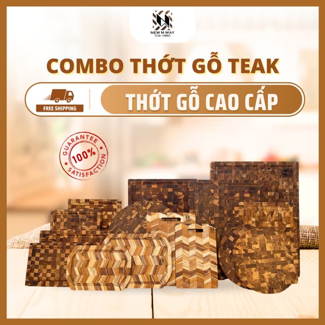Thớt Gỗ Teak Chính Hãng Tiêu Chuẩn Quốc Tế Cao Cấp New M Way Đủ Size Lớn Nhỏ Băm Thái Chặt Decor - Ảnh 2
