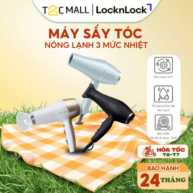Máy Sấy Tóc Sấy Nóng Lạnh 3 Mức LocknLock, máy sấy tóc Lock&Lock ENA136WHT ENA146BLK - T2Cmall - Ảnh 1