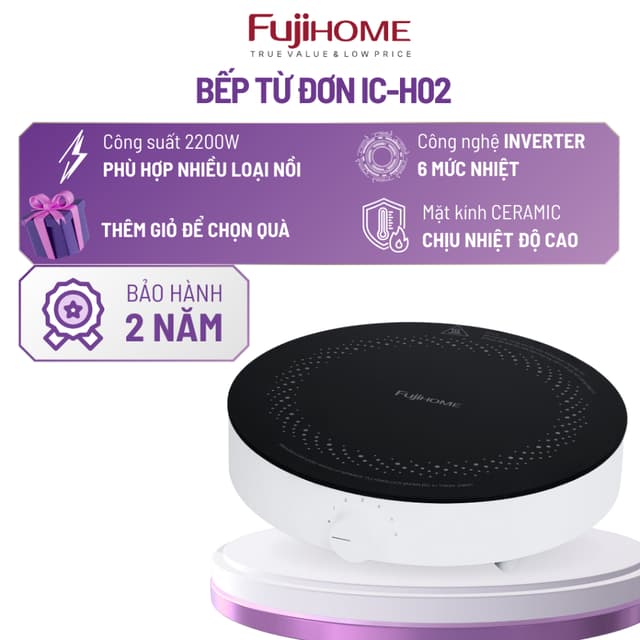Bếp Từ Đơn Tròn Fujihome IC-H02 2200W, 6 Mức Nhiệt, Ceramic Chống Nước, An Toàn Tiết Kiệm Điện - Ảnh 3