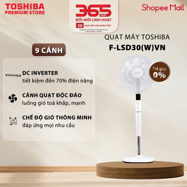 Quạt Đứng Toshiba 9 Cánh DC Inverter F-LSD30(W)VN 30W - Tiết Kiệm Điện - 26 Cấp Độ Gió - Độ ồn thấp - Thiết Kế Tinh Tế - Ảnh 11