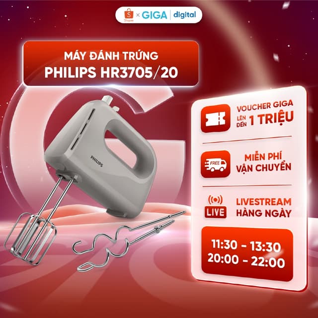Máy đánh trứng Philips HR3705/20 300W- Đánh trứng/ Đánh kem/ Đánh bột - Ảnh 5