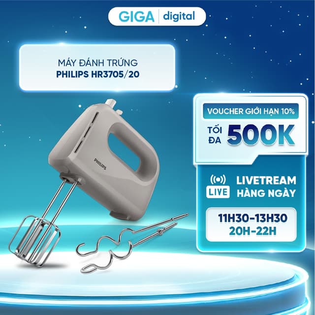 Máy đánh trứng Philips HR3705/20 300W- Đánh trứng/ Đánh kem/ Đánh bột - Ảnh 8