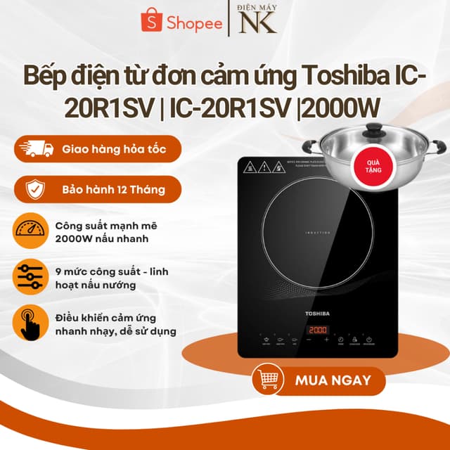 Bếp điện từ đơn cảm ứng Toshiba IC-20R1SV | IC-20R2SV | 2000W - tặng nồi lẩu inox - BH 12 tháng - Ảnh 11
