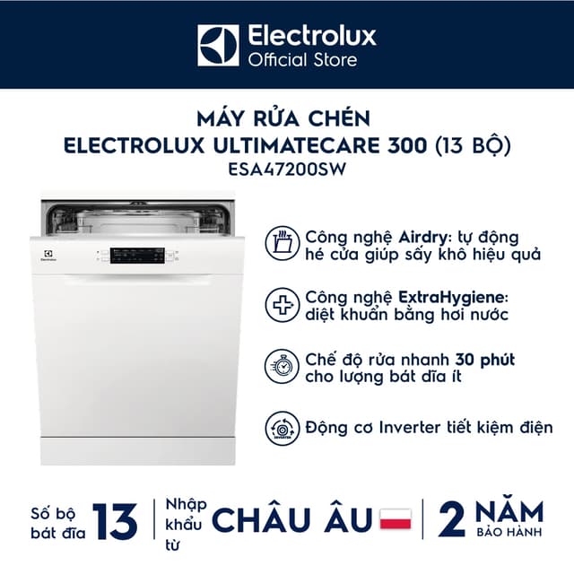 Free giao lắp - Máy rửa chén độc lập Electrolux 60 cm UltimateCare 300 cho 13 bộ chén đĩa ESA47200SW - Ảnh 8