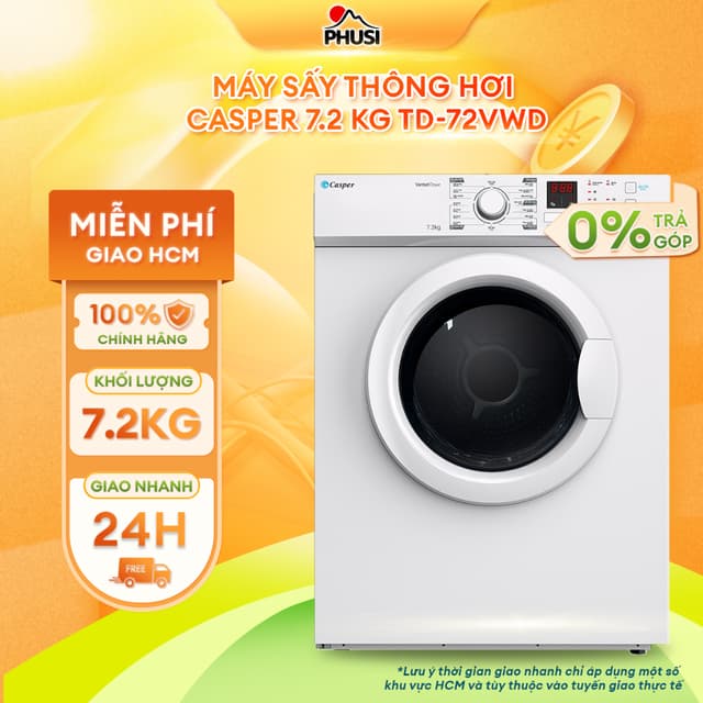 TD-72VWD Máy sấy thông hơi Casper 7.2 kg TD-72VWD  - [MIỄN PHÍ GIAO LẮP] - Ảnh 8