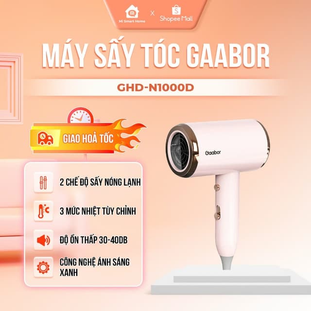 Máy sấy tóc Gaabor GHD-N1000D sấy nhanh 2 chiều nóng lạnh công suất 1000W độ ồn thấp - Ảnh 6