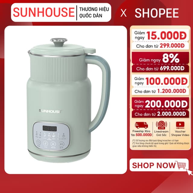 MÁY LÀM SỮA HẠT ĐA NĂNG SUNHOUSE SHD5260 - Công suất 600W, Inox 304 cao cấp, BH chính hãng 12 tháng - Ảnh 10