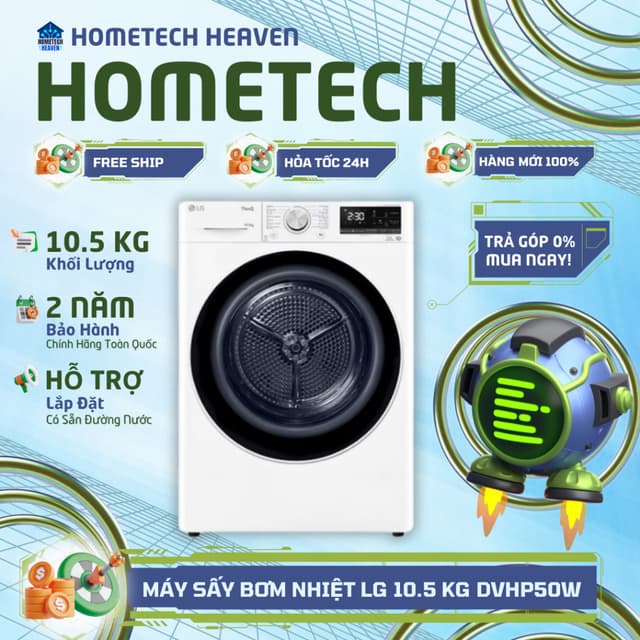 [GIAO LẮP MIỄN PHÍ] DVHP50W - Máy sấy bơm nhiệt LG Inverter 10.5 kg DVHP50W - Hàng Chính Hãng, Mới 100% - Ảnh 10