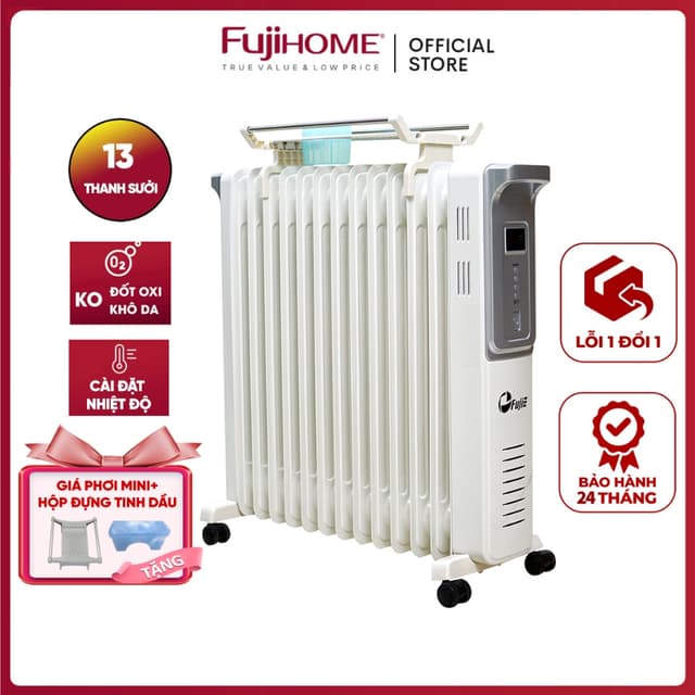 Máy sưởi dầu không khô da Nhập Khẩu FUJIE OFR4413, 13 thanh điều chỉnh nhiệt độ, không đốt oxi tự ngắt an toàn - Ảnh 4