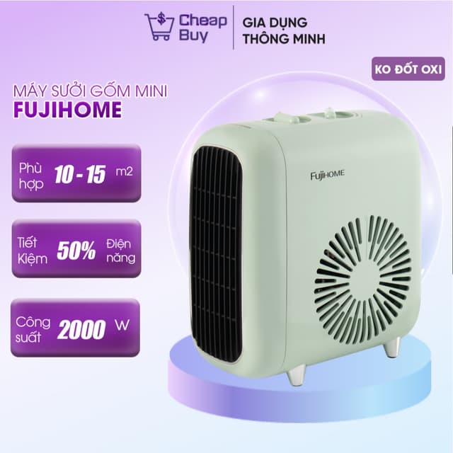 Máy sưởi gốm nhập khẩu không khô da FUJIHOME FH1200, quạt sưởi ấm mini tiết kiệm điện tự ngắt an toàn chính hãng - Ảnh 10