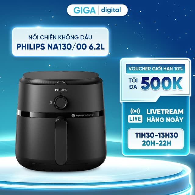 Nồi chiên không dầu Philips NA130/00 6.2 lít - Công suất 1700W - Công nghệ Rapid Air giúp nướng, chiên thực phẩm nhanh - Ảnh 10