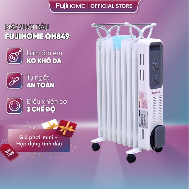 Máy sưởi dầu Nhập Khẩu không khô da Fujihome OH849, 9 thanh sưởi ấm tự ngắt an toàn tiết kiệm điện - Ảnh 7