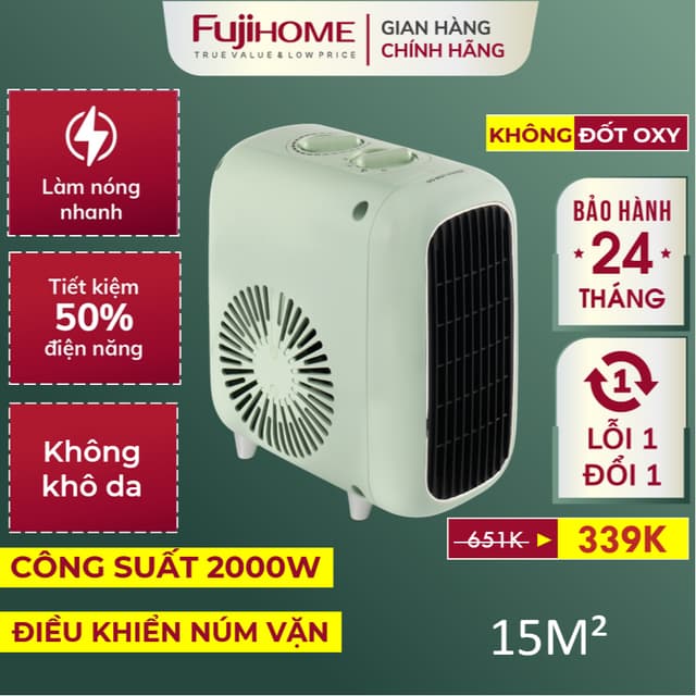 Quạt sưởi gốm Fujihome FH1200 công nghệ nhiệt gốm, không đốt cháy oxy, tự động ngắt khi quá nhiệt, bảo hành 12 tháng - Ảnh 2
