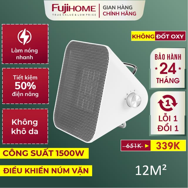 Quạt sưởi gốm Nhập Khẩu FH1100 FUJIHOME không khô da, máy sưởi ấm điện mini cầm tay không đốt oxy cho bé - Ảnh 1